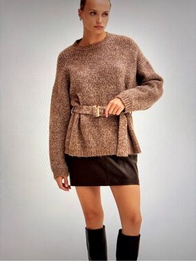 Aritzia  Belted Sweater in Taupe Brown